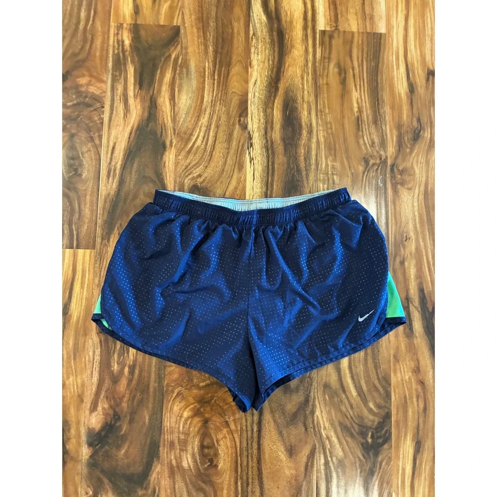 Nike‎ Mens Dri-FIT Running Shorts Navy Blue Lime Green Medium 0145-B3